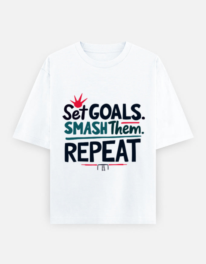 Set Goals. Smash Them. Repeat. | Unisex Oversized T-Shirt - Luxaara