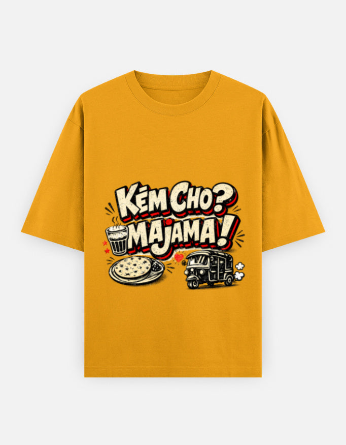 Kem Cho Majama Gujarati Quote | Unisex Oversized T-Shirt - Luxaara