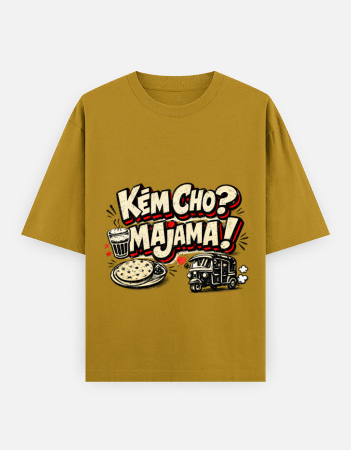Kem Cho Majama Gujarati Quote | Unisex Oversized T-Shirt - Luxaara