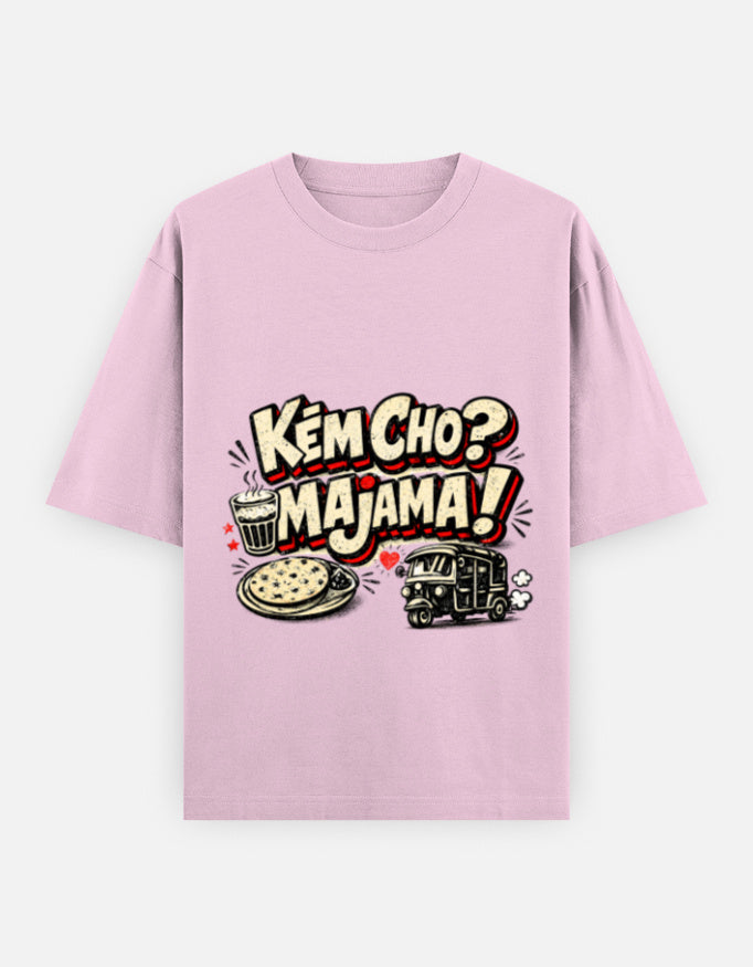 Kem Cho Majama Gujarati Quote | Unisex Oversized T-Shirt - Luxaara