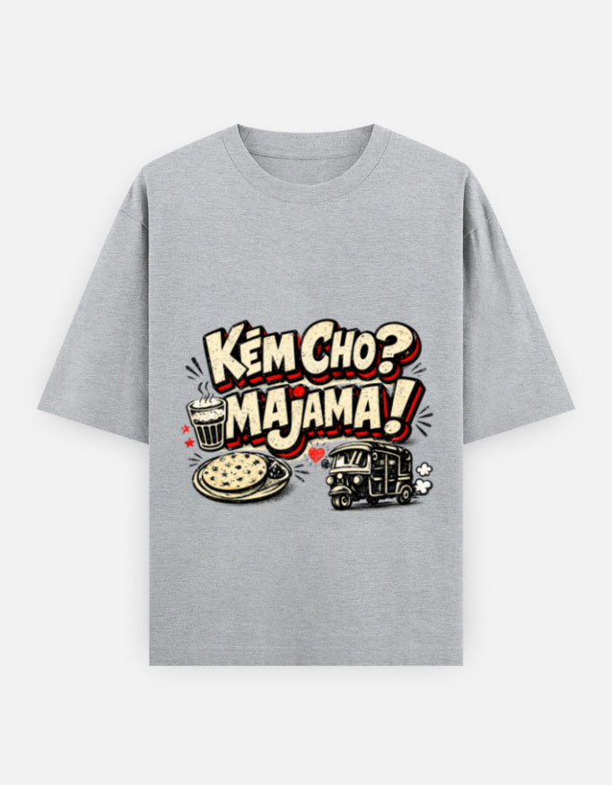 Kem Cho Majama Gujarati Quote | Unisex Oversized T-Shirt - Luxaara