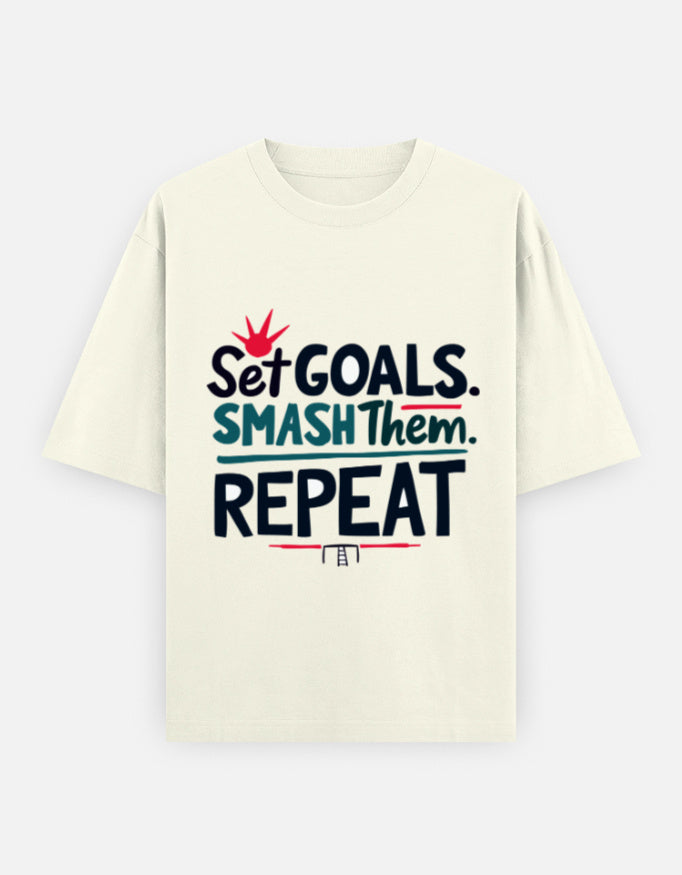 Set Goals. Smash Them. Repeat. | Unisex Oversized T-Shirt - Luxaara