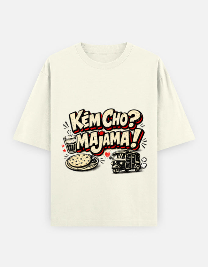 Kem Cho Majama Gujarati Quote | Unisex Oversized T-Shirt - Luxaara