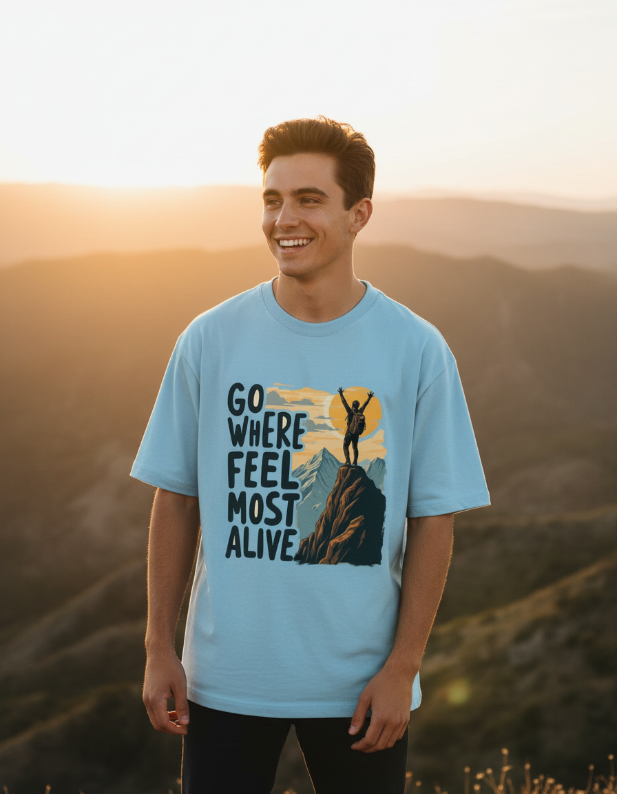 Go Where You Feel Most Alive | Unisex Oversized T-Shirt - Luxaara